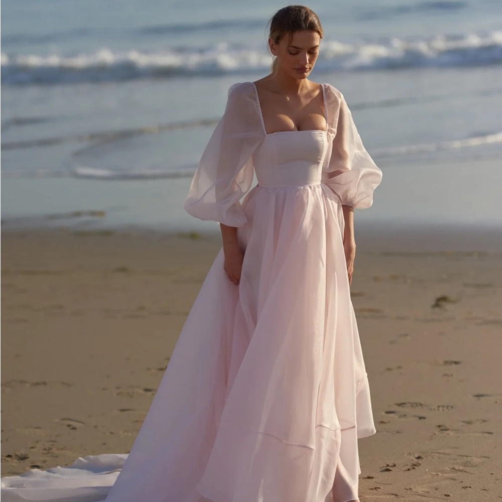 Selkie Blush Pink Puff-Sleeve Bridal Gown